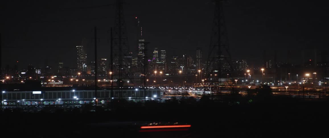 Skyscrapers sit in the city at night