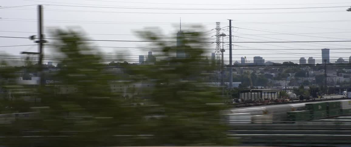 Buildings and a power plant in a city