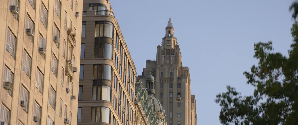 Facade of buildings in new york city in the morning