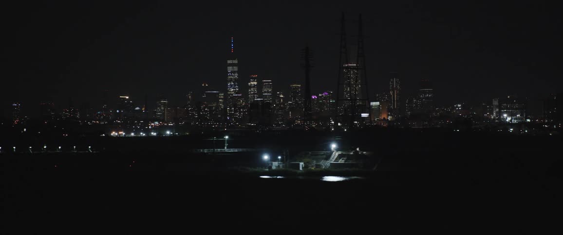 The skyline of a city at night