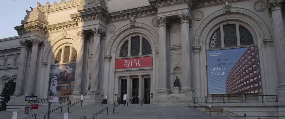 A panning shot of a museum