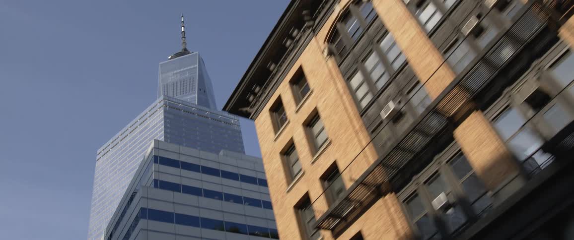 Tall new york city skyscrapers in the citys downtown at morning