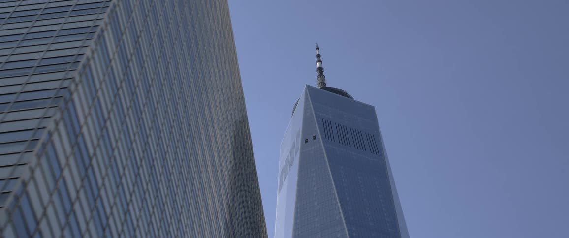 City buildings against a blue sky