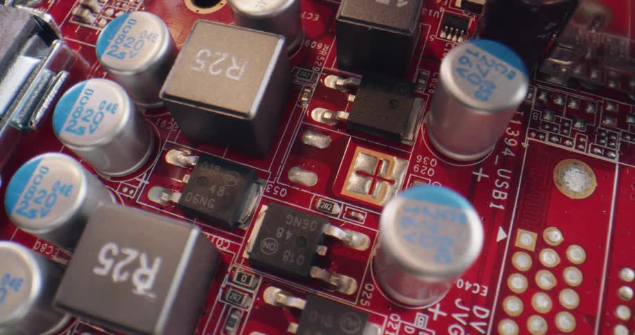 The motherboard has a red color