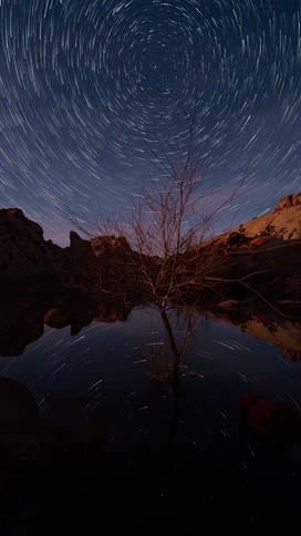 Time lapse of a sky at nighttime with stars swirling in a spiral