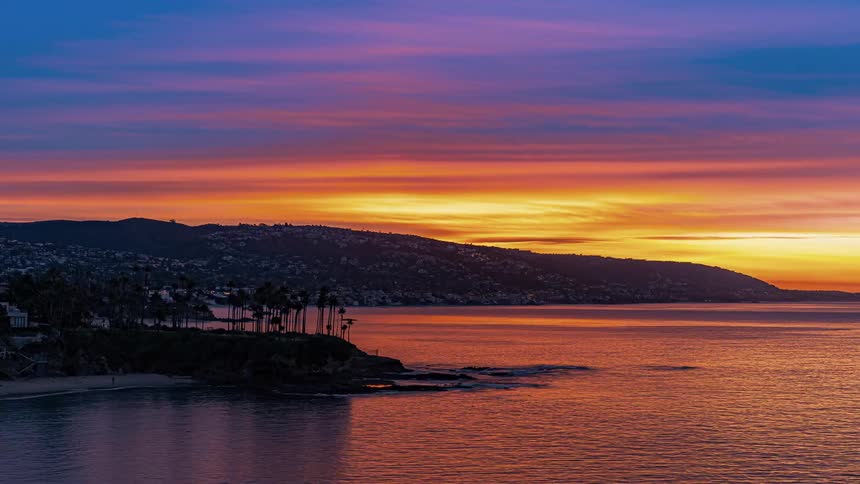 Beautiful colored sunset sky with colors reflected onto lake