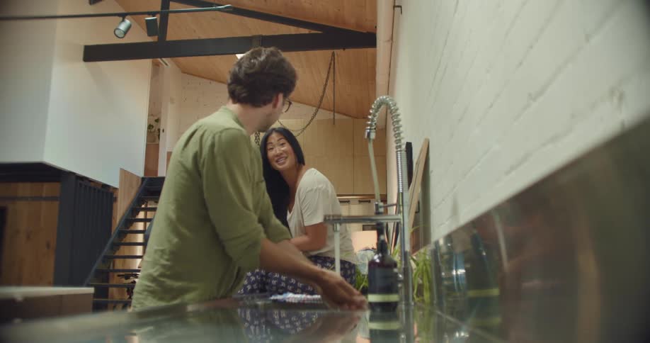 A man and woman talking together
