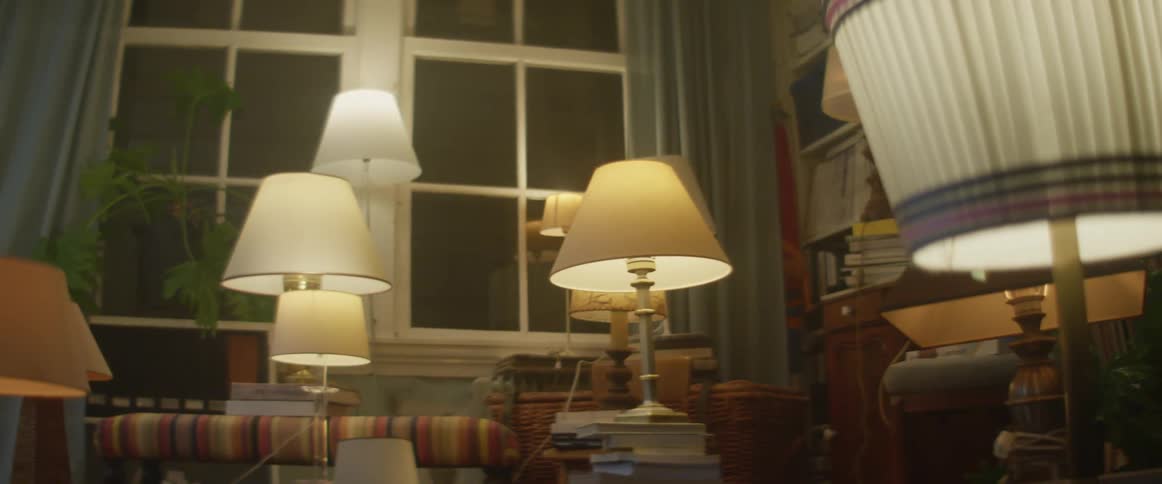A room full of lamps flashing on and off