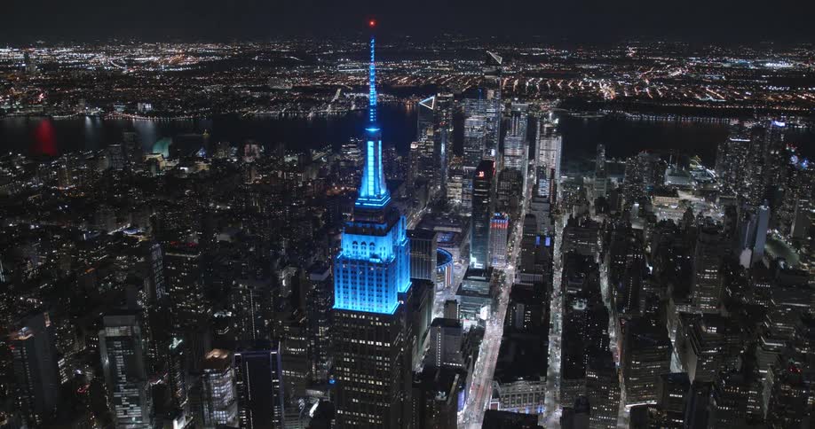 Aerial view of the empire state building in new york city at night
