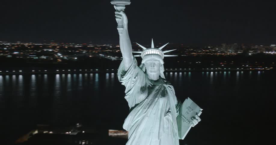 Aerial shot of the statue of liberty