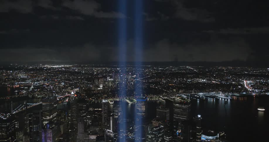A large view of new york city and twin towers memorial from above