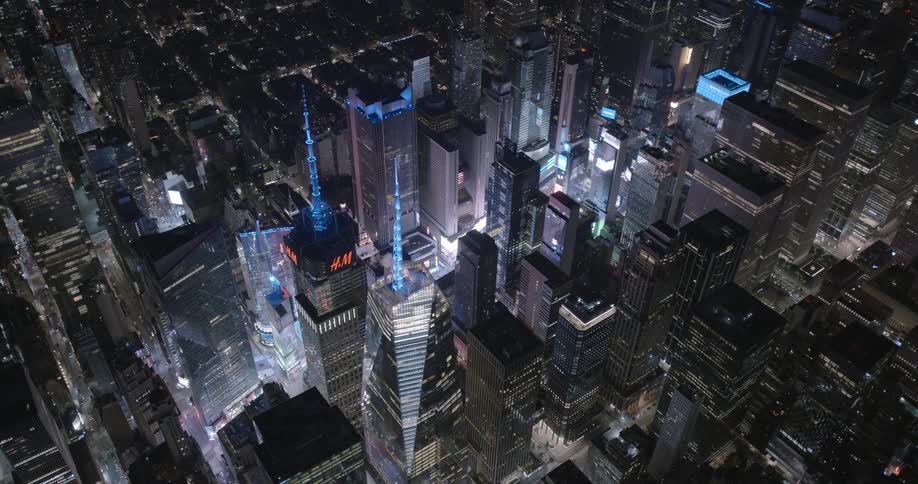 Aerial shot of a city at night