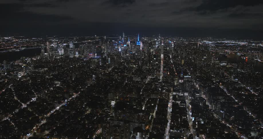 City skyline lit up on a busy night