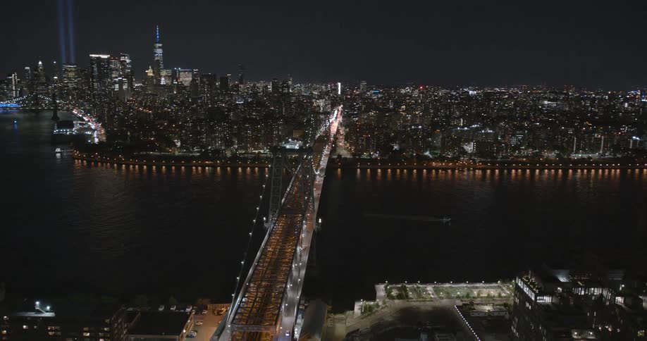 New york city skyline with a river bridges buildings and skyscrapers