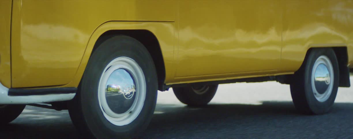 A van driving on a road
