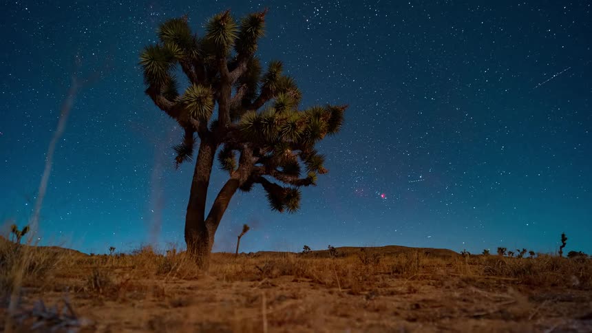 A light night sky with time lapse of stars moving in the sky