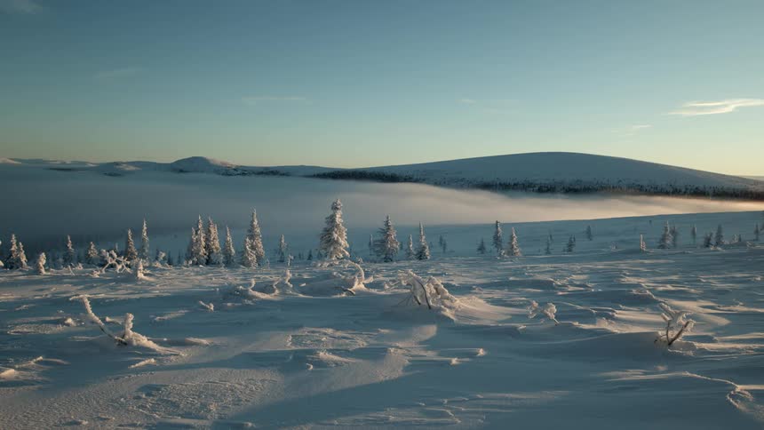 A wide shot of an area covered in snow
