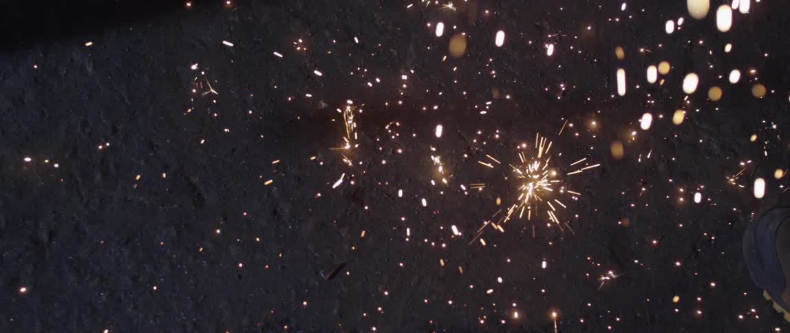 The sparks fly and bounce around