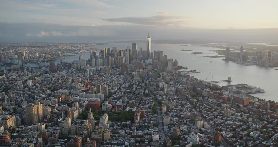 The sun is rising on the city
