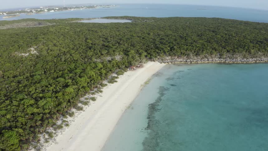 Island with a lake and untouched tropical forest and an empty beach