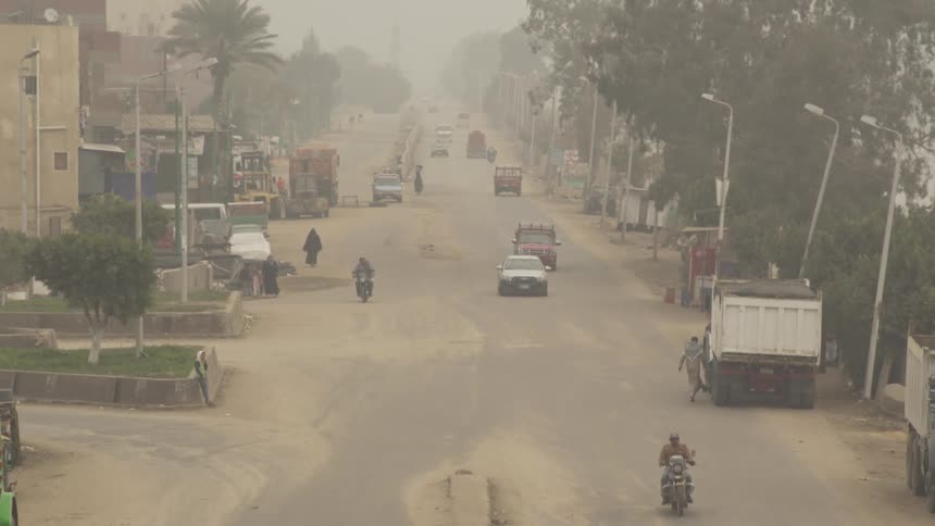 A shot of a dusty third world town