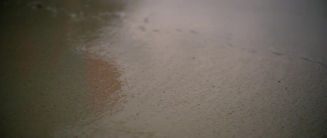 A shadow of a surfer crossing wet beach beach sand