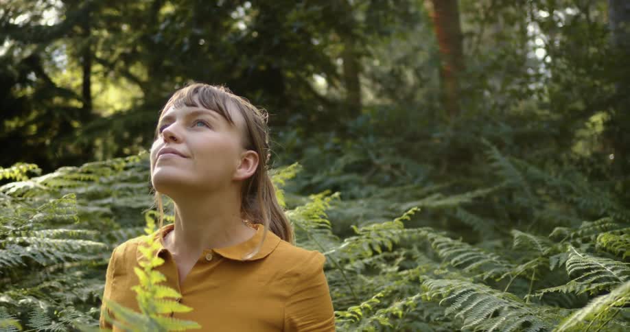 A woman standing in neck high plants