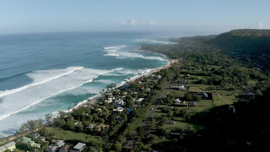 Aerial shot of a coastal neighborhood
