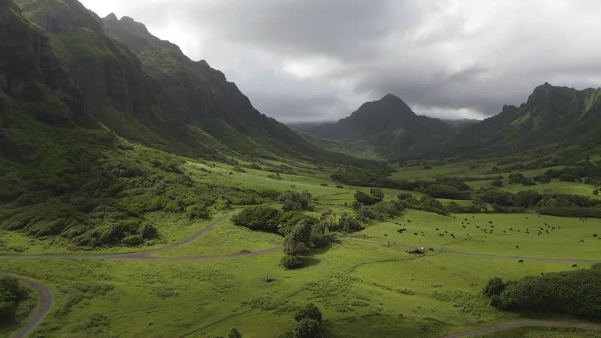 Aerial view of a landscape is displayed