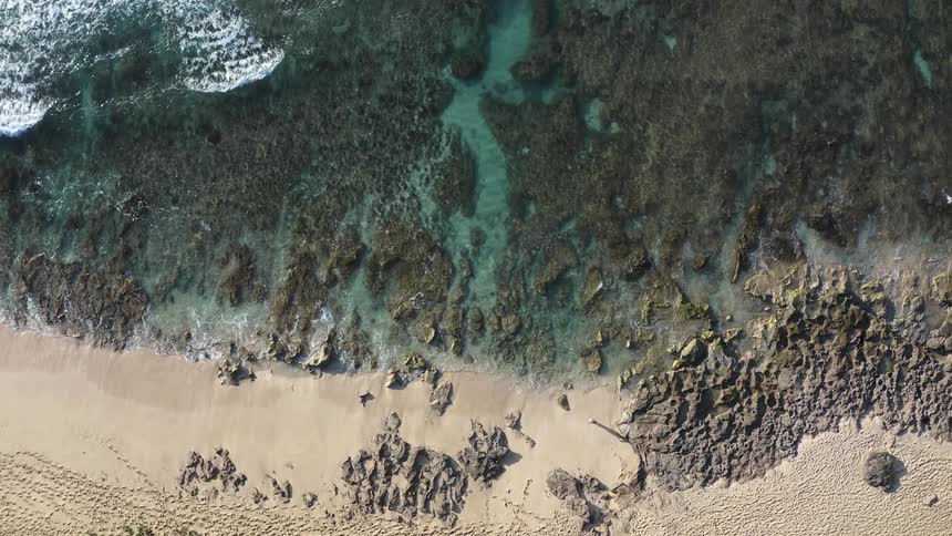 Aerial view of waves rolling in to the shore