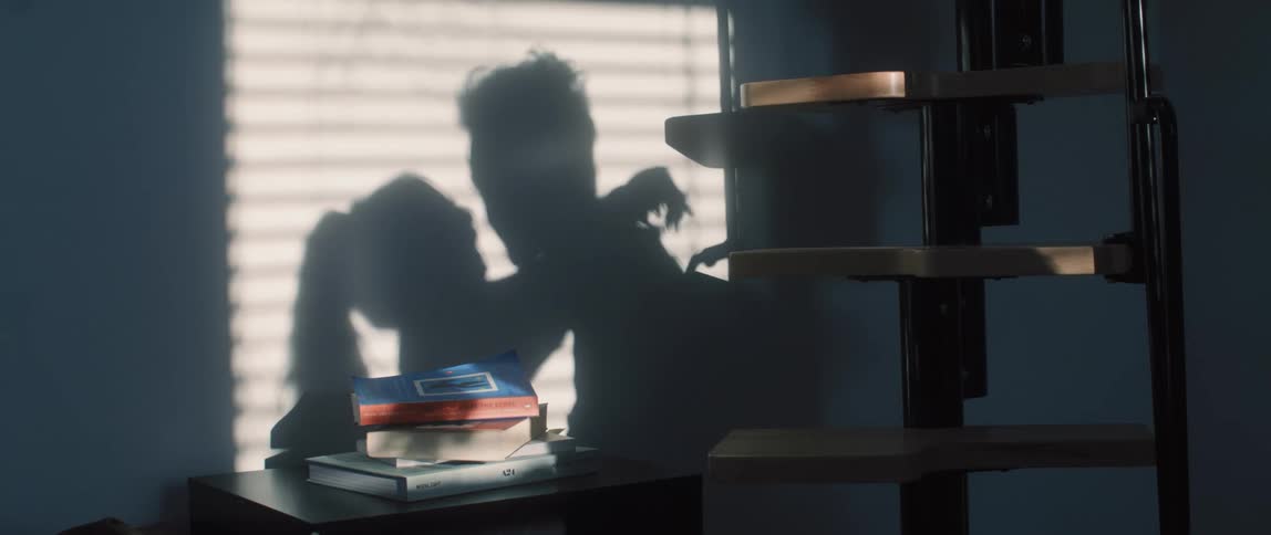 The shadow of a man and woman hugging on laughing