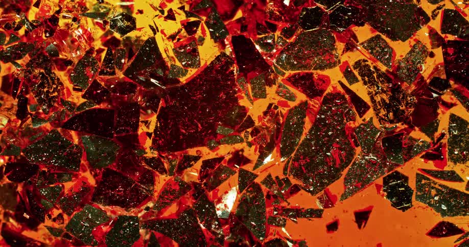 Abstract footage of broken glass creating art