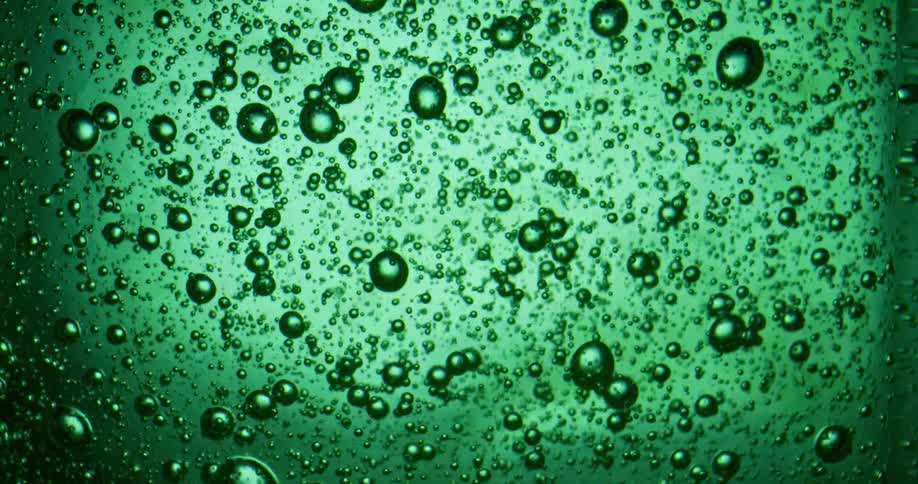 Bubbles float in a green liquid