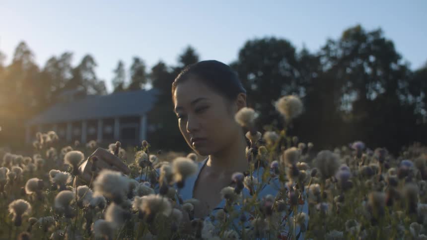 A young woman in a field of flowers