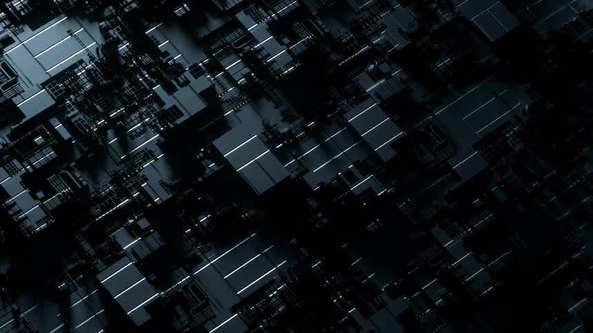 Macro shot light passing over of a computer processor microchip