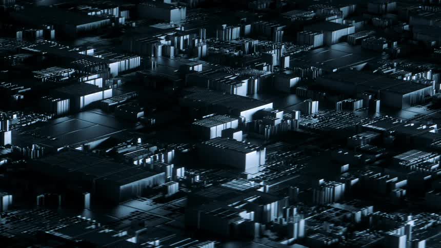 Panning macro shot of a computer processor microchip
