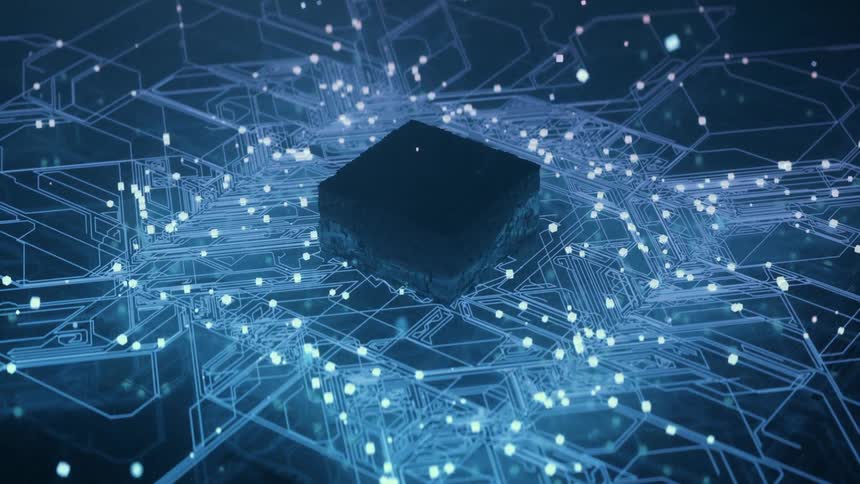 Data packets travel around a central processor microchip