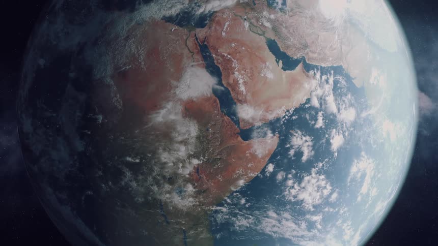 Planet earth in space with atmosphere and closer view of the continents