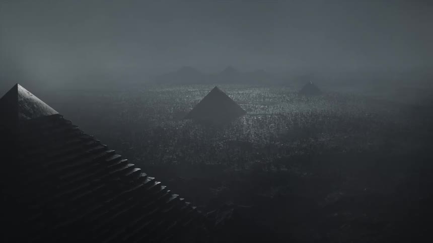 A landscape with pyramids and fog