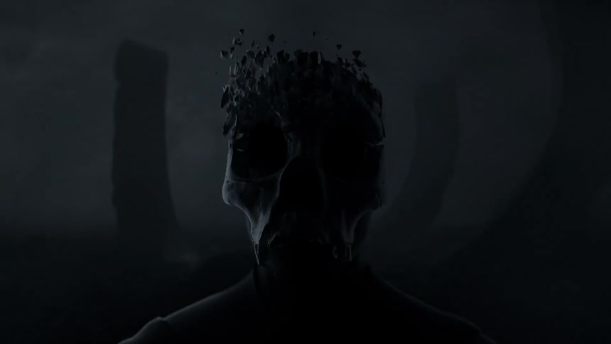 The sky flashes as the skull breaks apart into pieces