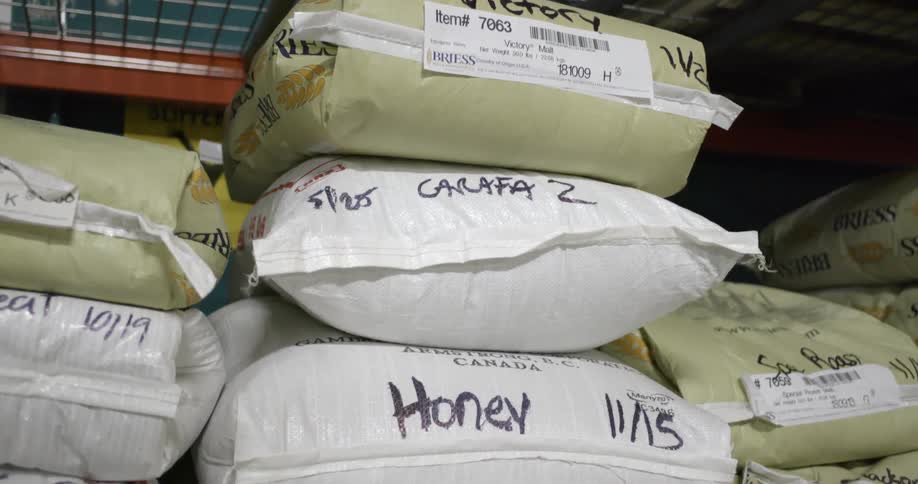 A stack of bags on a shelf