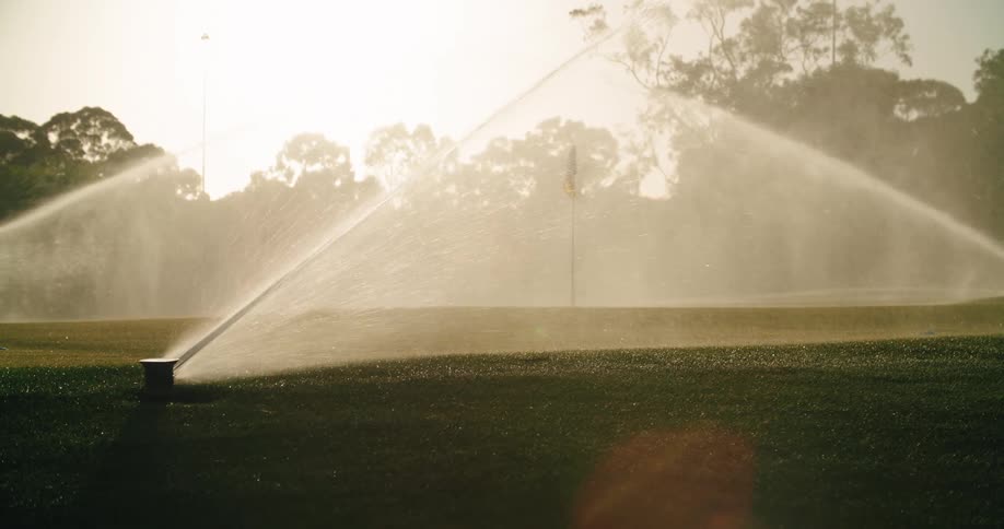 Sprinklers spraying water over a field