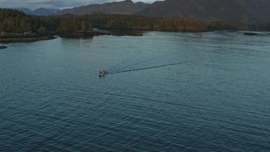 Aerial shot of a boat in a lake