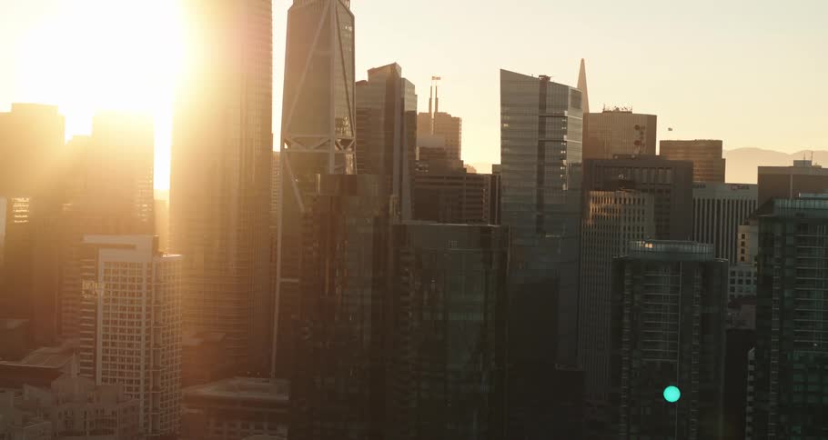 A wide shot of a city