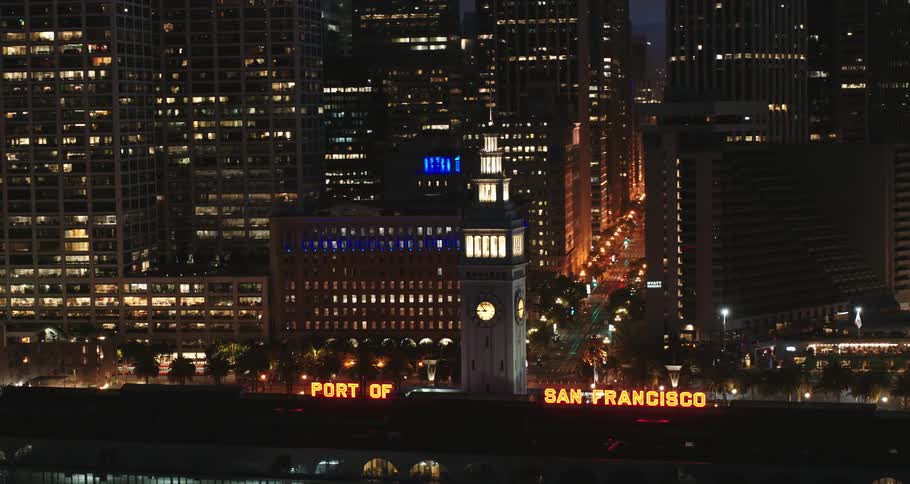 A wide shot of a clock tower in san francisco