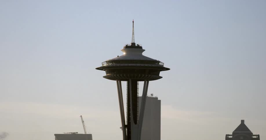 The space needle is shown on a clear day
