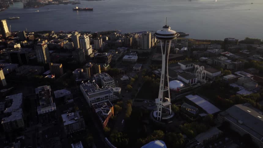 Aerial view of a city near the water