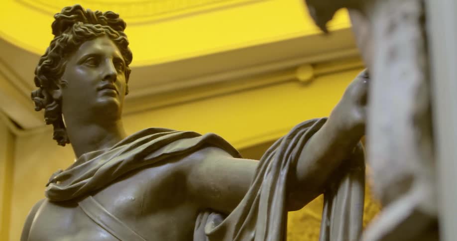 Classical marble statue sculpture standing in a hall on a museum