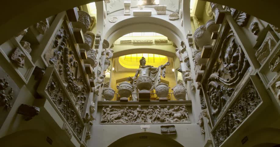 A building contains elaborate carvings statues and sculptures