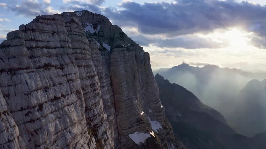 Aerial view of peaks on a mountain range